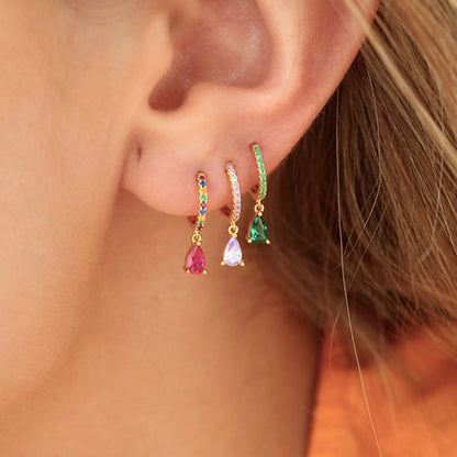 Classic Pink Teardrop Solitaire Huggie Earrings