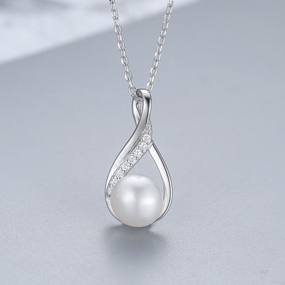 Freshwater Pearl Raindrop Twist  Pave Pendent Necklace