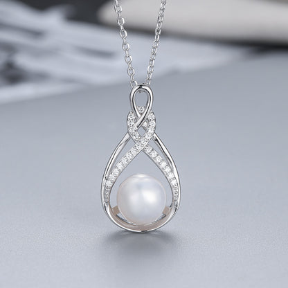 Freshwater Pearl Raindrop Double Twist  Pave Pendent Necklace