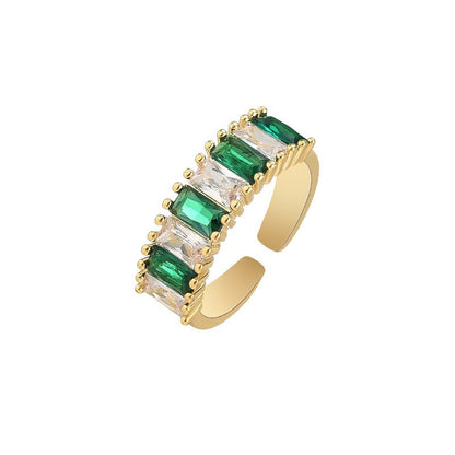 Emerald Baguette Gold Open Ring