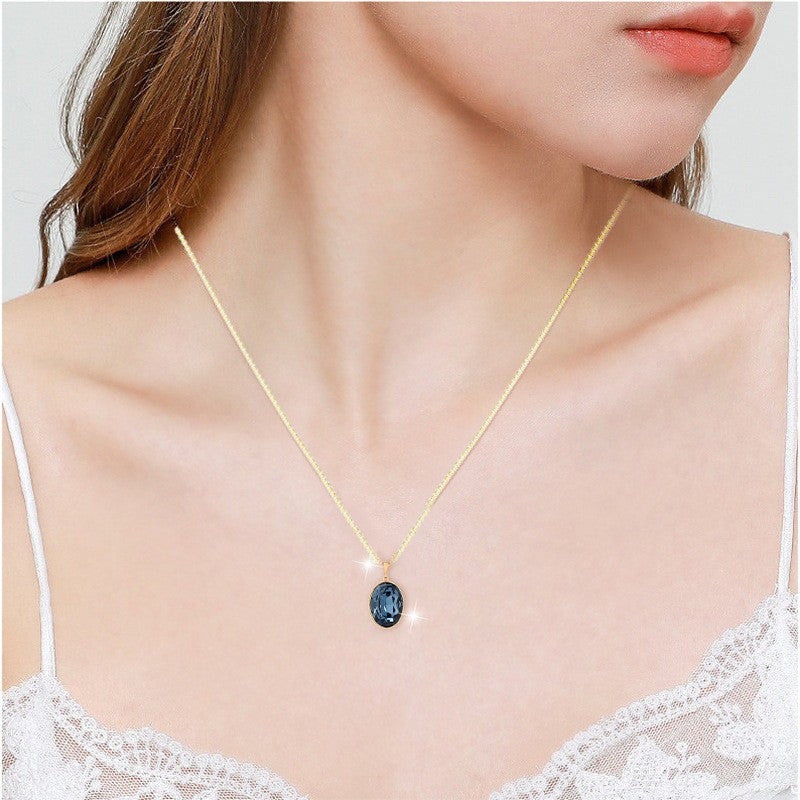 Blue Oval Crystal Pendent Necklace