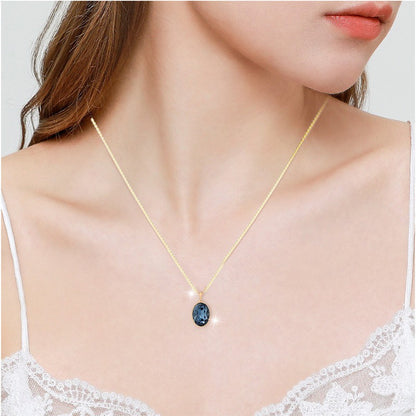 Blue Oval Crystal Pendent Necklace