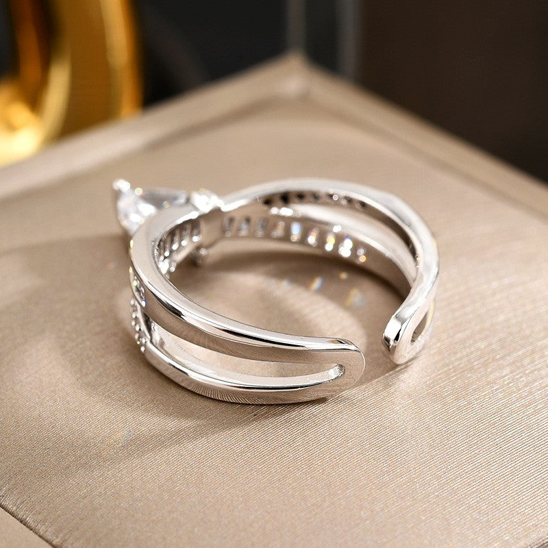 Heart Pendent Cross Open Ring