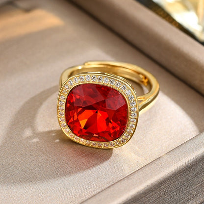 Square Ruby Crystal Open Ring