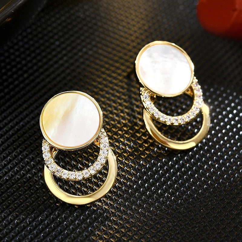 Triple Layer Moonstone Sapphire Round Stud Earrings