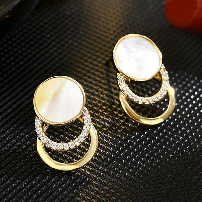 Triple Layer Moonstone Sapphire Round Stud Earrings