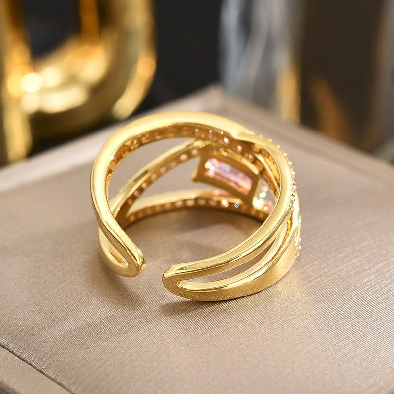 White Baguette Zirconia Net Open Ring