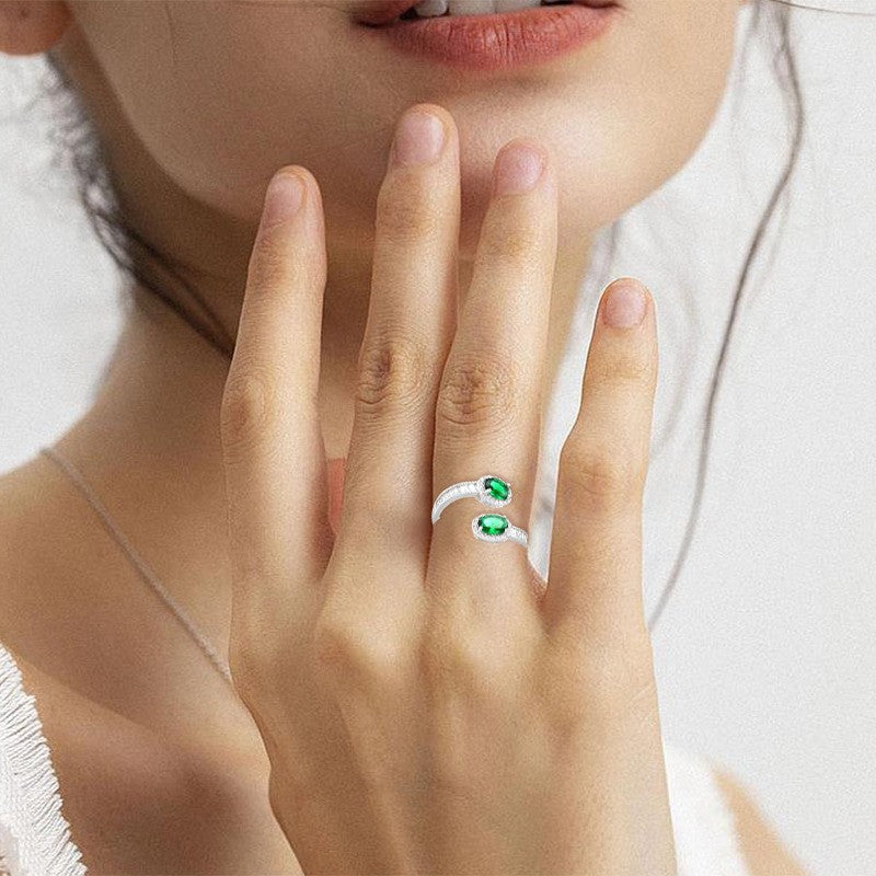 Double Emerald Zircon Open Ring
