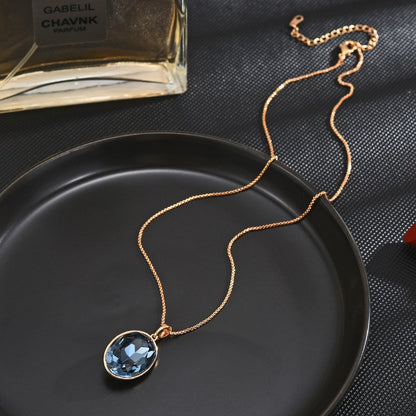 Blue Oval Crystal Pendent Necklace