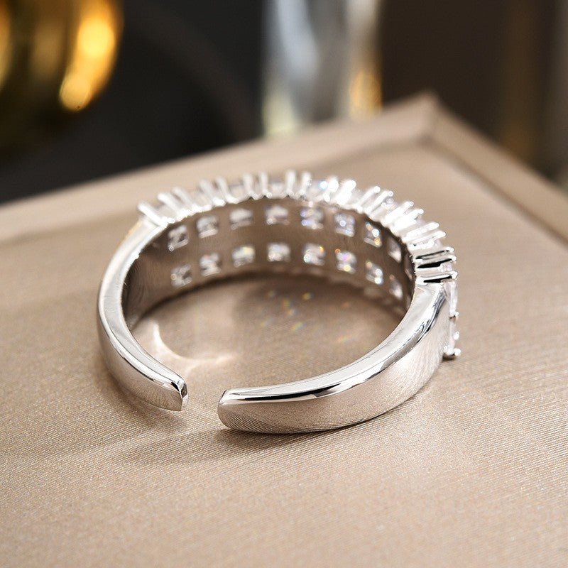 Double Sapphire Open Silver Ring