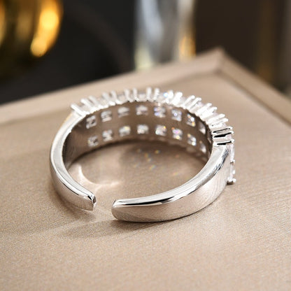 Double Sapphire Open Silver Ring