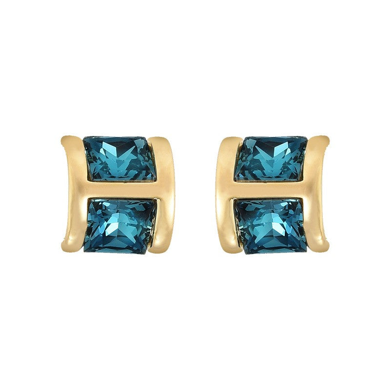 Blue Crystal Semi Arc Stud Earrings