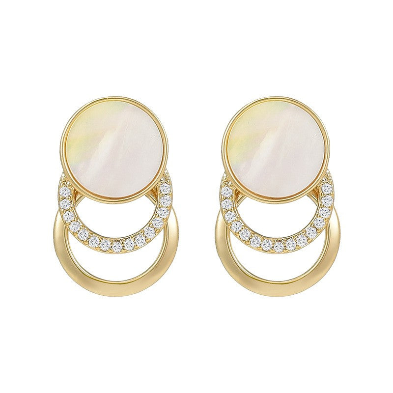 Triple Layer Moonstone Sapphire Round Stud Earrings
