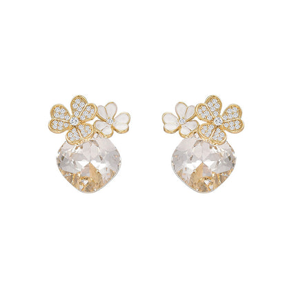 Trio Mother of Pearl Sapphire Heart Crystal Stud Earrings