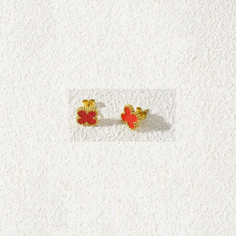 Red Clover Mother of Pearl Stud Earrings