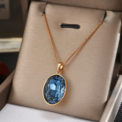 Blue Oval Crystal Pendent Necklace
