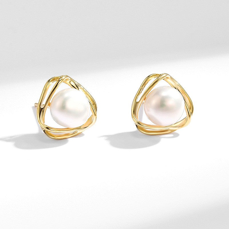 Freshwater Pearl Triangle Stud Earrings