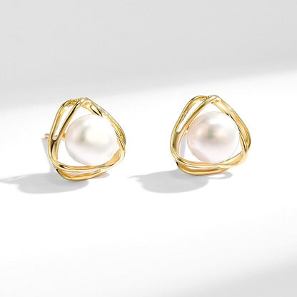 Freshwater Pearl Triangle Stud Earrings