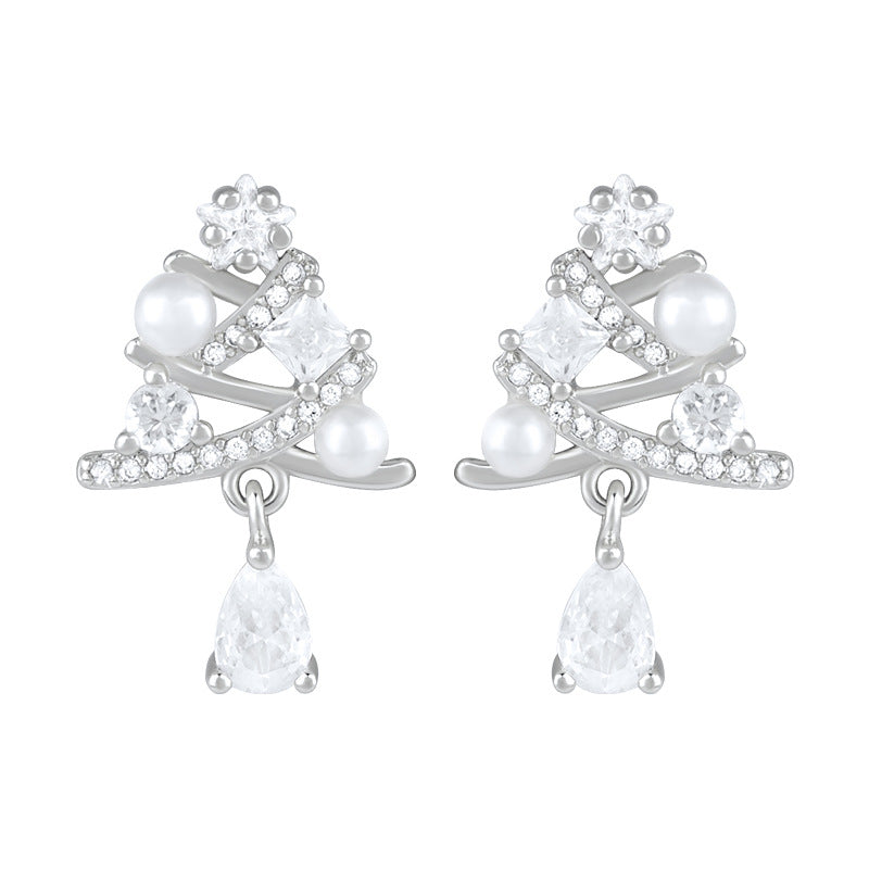 Teardrop White Sapphire Dangling Christmas Tree Stud Earring