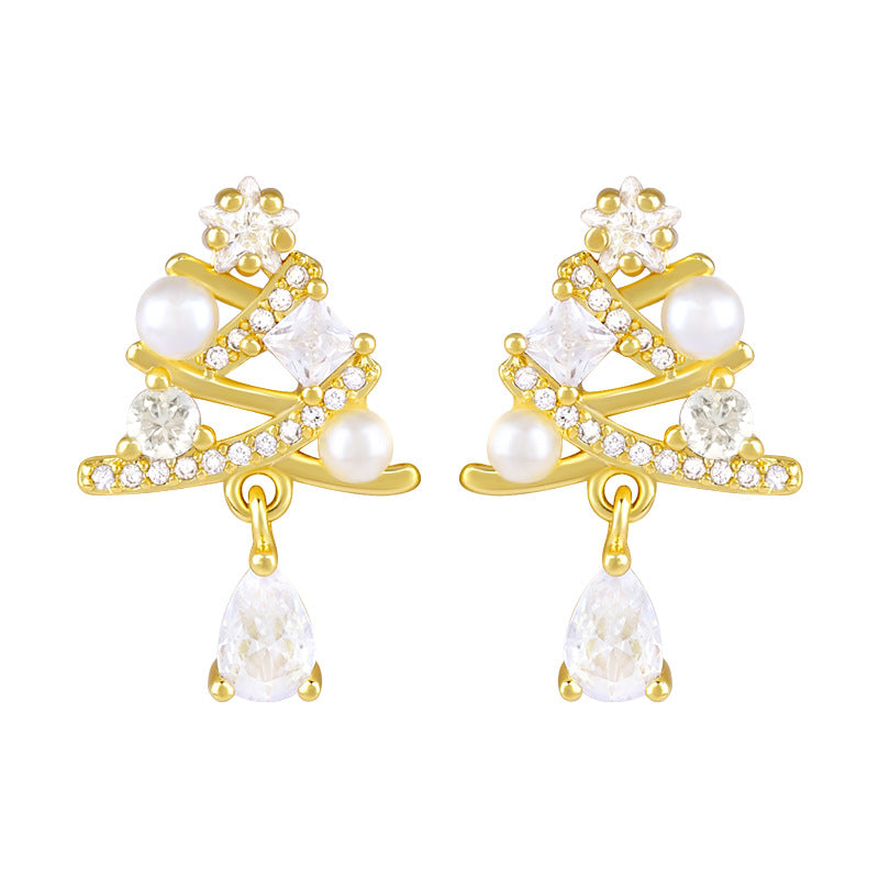 Teardrop White Sapphire Dangling Christmas Tree Stud Earring