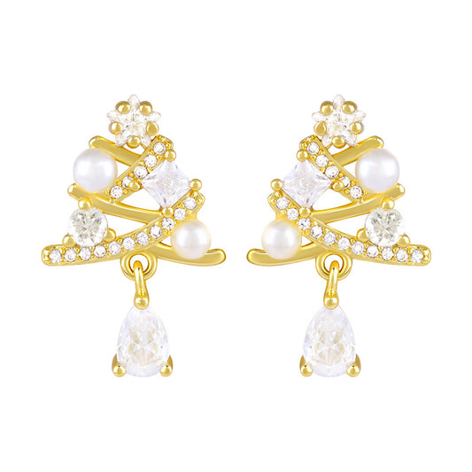 Teardrop White Sapphire Dangling Christmas Tree Stud Earring
