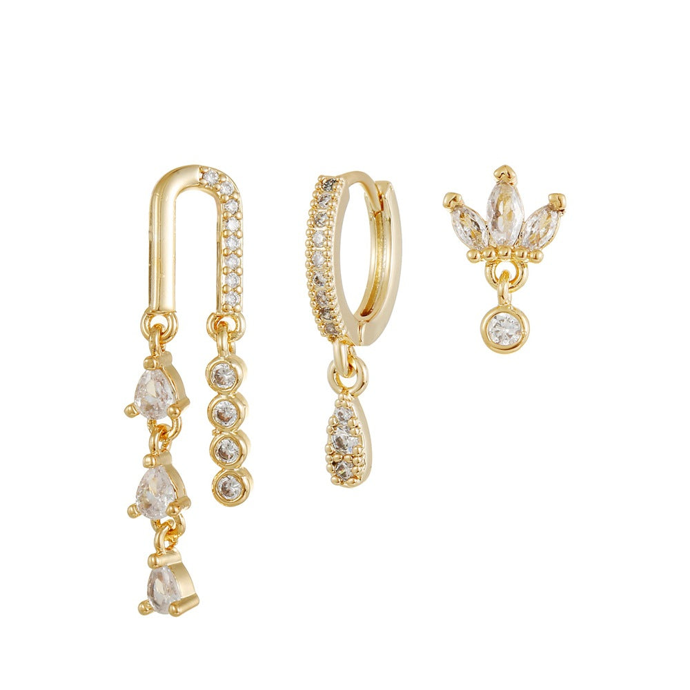 Teardrop Round Sapphire Dangling Stud Odd Earrings 3 pieces