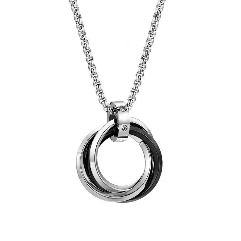 Triple Ring Twist Box Chain Necklace(Black)
