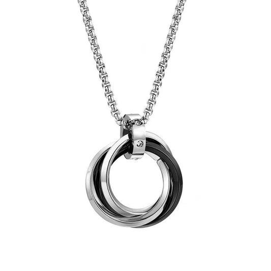 Triple Ring Twist Box Chain Necklace(Black)