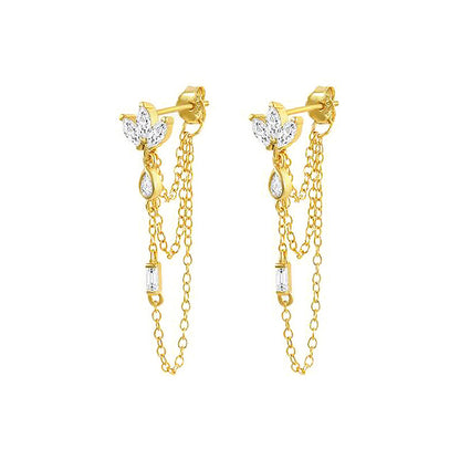 Lotus Sapphire Tassel Chain Earrings