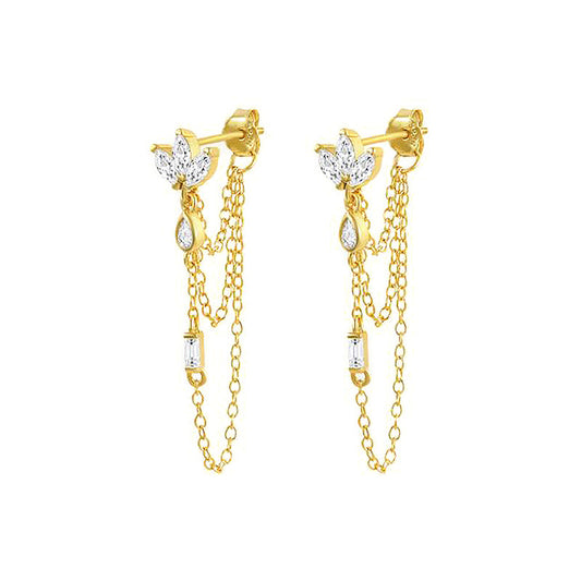 Lotus Sapphire Tassel Chain Earrings