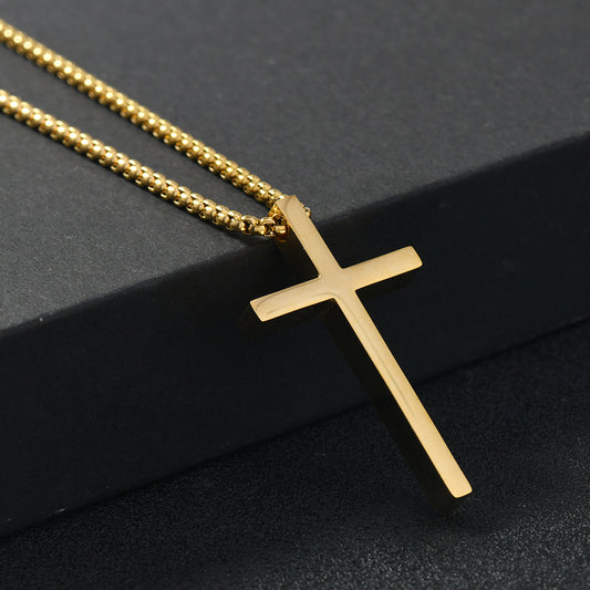 Cross Pendant Box Chain Necklace (Gold)