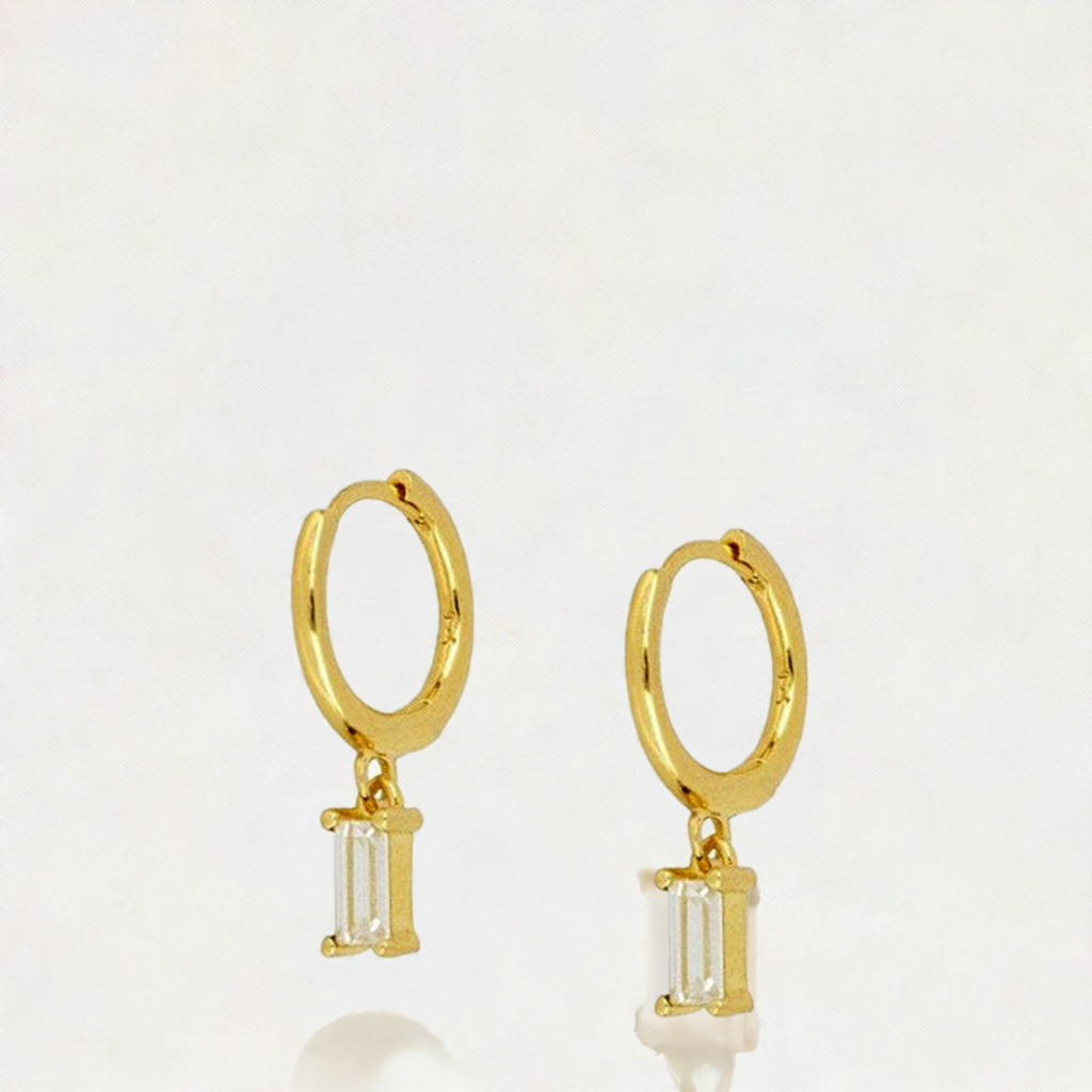 Basic White Baguette Huggie Earrings
