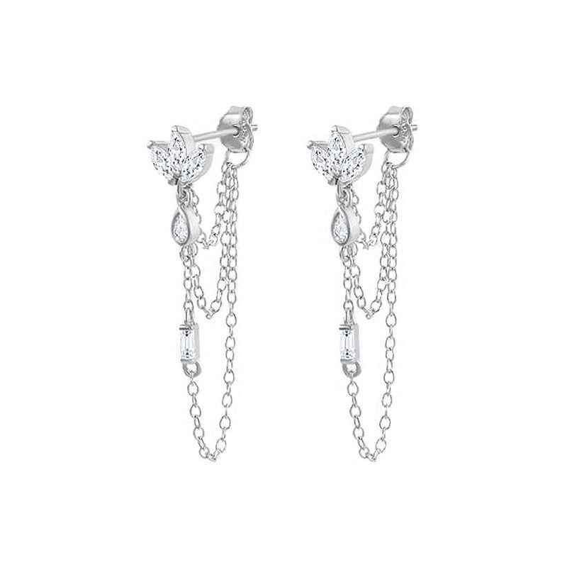 Lotus Sapphire Tassel Chain Earrings