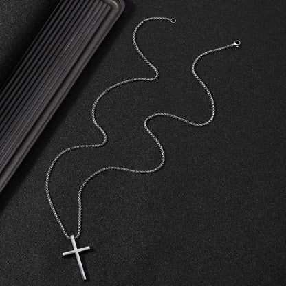 Cross Pendant Box Chain Necklace (Silver)