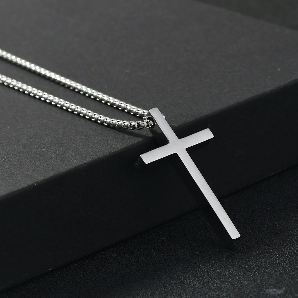 Cross Pendant Box Chain Necklace (Silver)