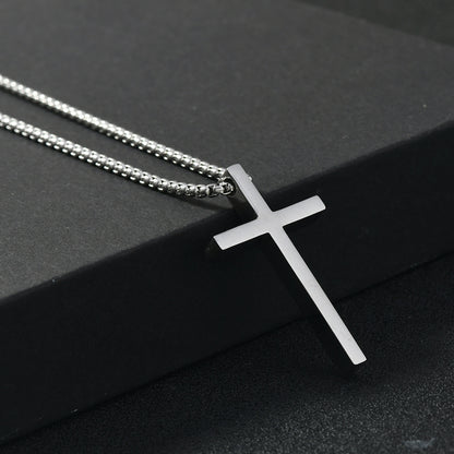 Cross Pendant Box Chain Necklace (Silver)