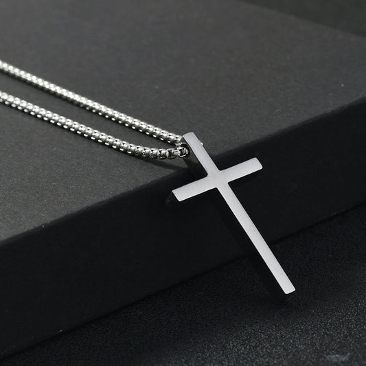 Cross Pendant Box Chain Necklace (Silver)
