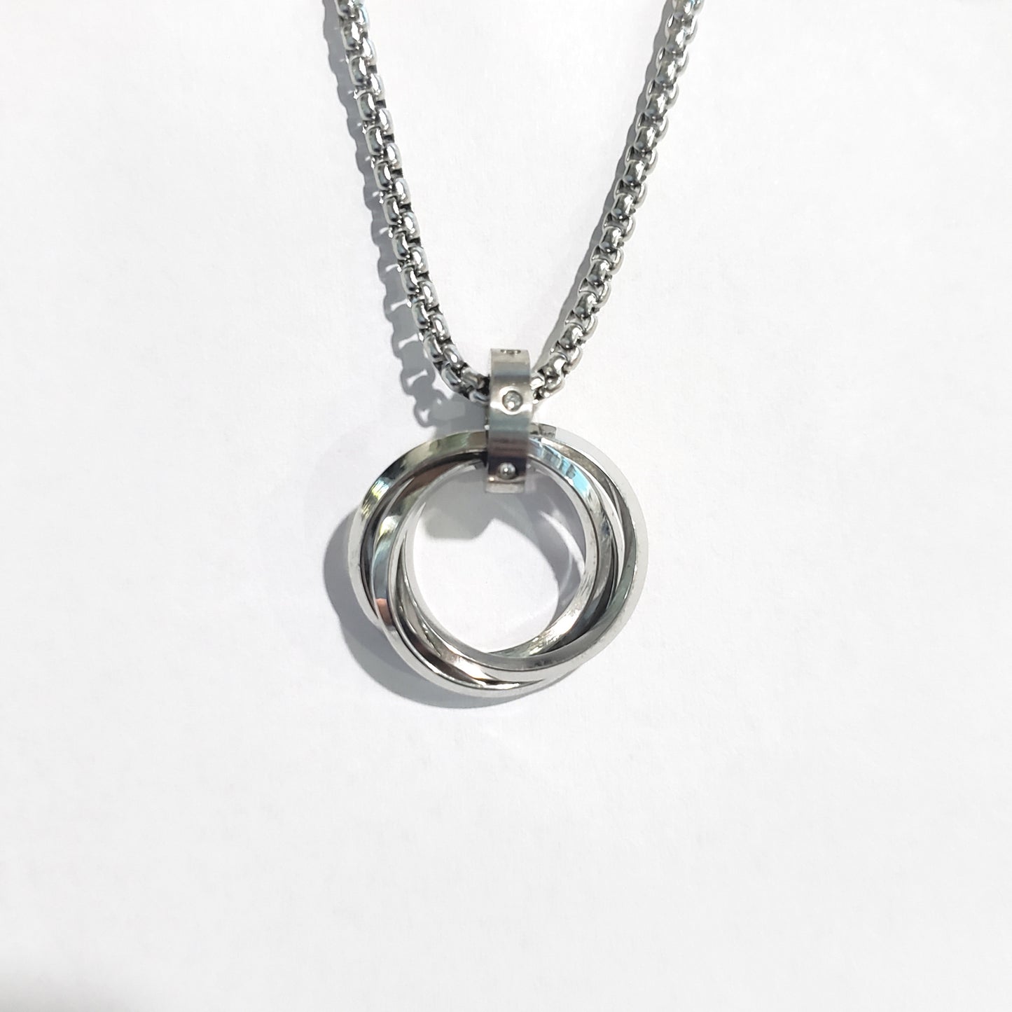 Triple Ring Twist Box Chain Necklace(Silver)
