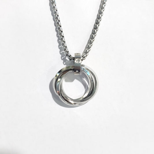 Triple Ring Twist Box Chain Necklace(Silver)